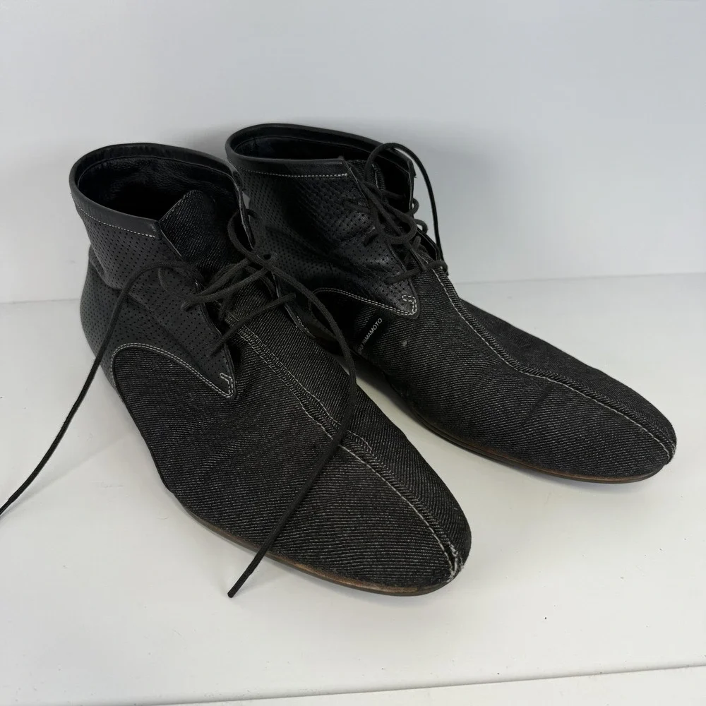 Adidas x Y-3 Yohji Yamamoto Boots Mens 10.5 Black Leather Denim Chukka Lace Up